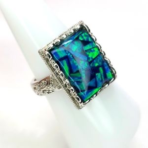 Mosaic Opal Ring in Platinum over Sterling Silver Sz 8 NWT